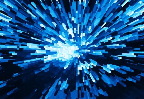 Horizontal vivid blue cube pixel explosion business background a 스톡 일러스트