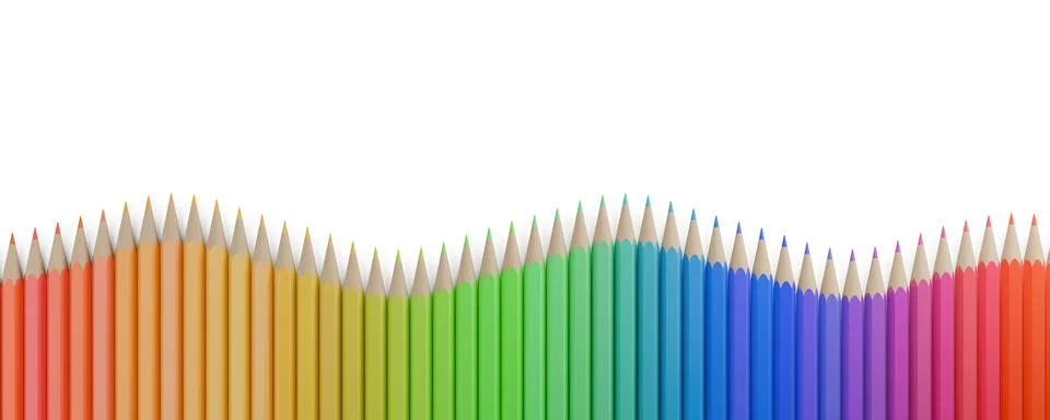 Horizontal wave shaped row of rainbow or spectrum palette colored pencils o.. Stock Illustration