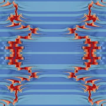 Horizontal Waves 3D Background with Orange Geometric Core Stock Illustration