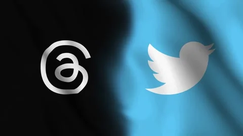 Horizontal waving flag of Threads app and Twitter logo Stock Footage 245942200
