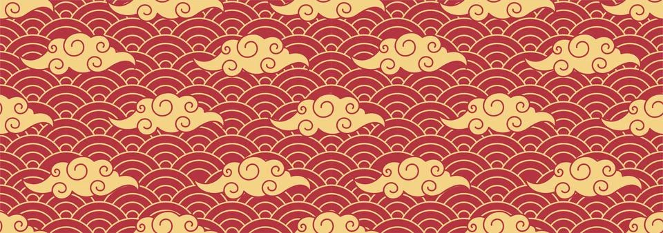 Horizontal Wavy Seamless Pattern, Oriental Background Stock Illustration