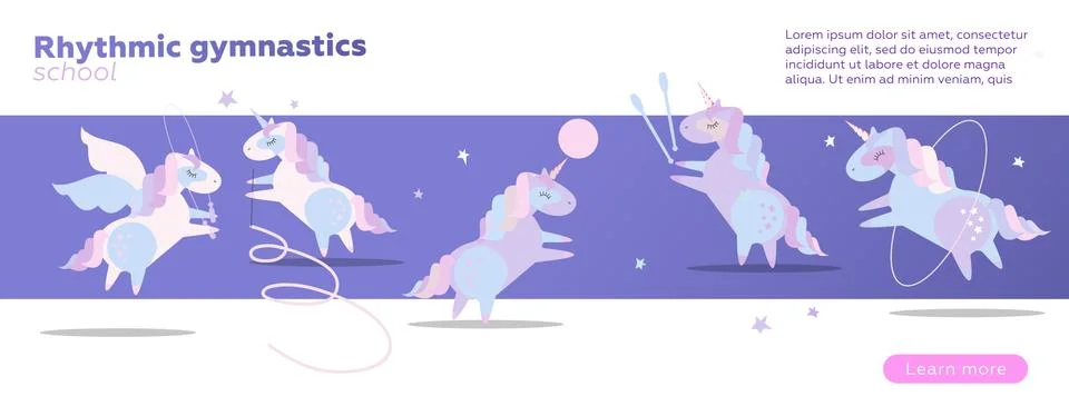 Horizontal Web banner design template for rhythmic gymnastics school. Bright  Stock Illustration