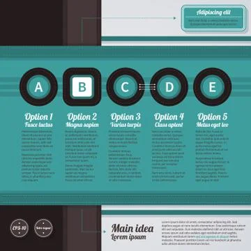Horizontal web layout in retro style with 5 options. EPS10. Stock Illustration