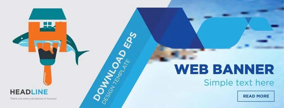 Horizontal webpage banner template design with flat icon and blue Free Stock Illustration