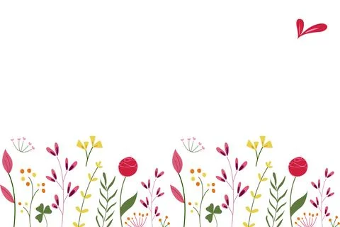 Horizontal white banner. Flat-style summer botanical illustration isolated on Stock Illustration