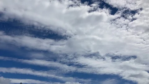 Horizontal white cloud bands in blue sky moving slow to right Stock Footage 286167259