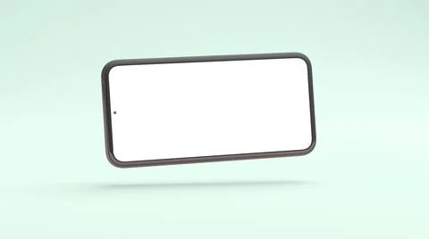 Horizontal wide screen mobile phone mockup floating on a green background in  Stock Illustration