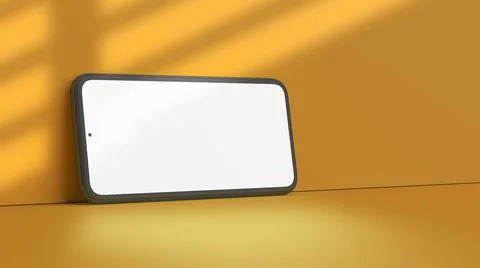 Horizontal wide screen smartphone mockup on a yellow background and copy spac Stock Illustration