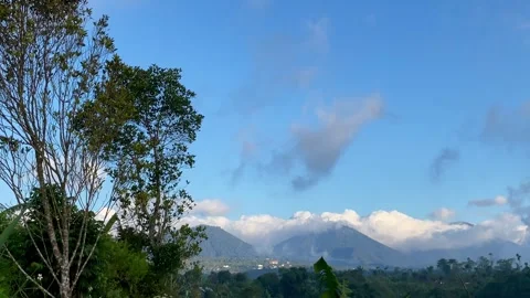 Horizontal Wide View of Cloud Covered Mountain Range in Bali Stock Footage 341808887