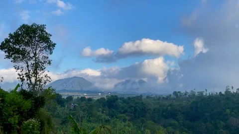 Horizontal Wide View of Mountain Landscape and Blue Sky in Bali Video stock 341808868