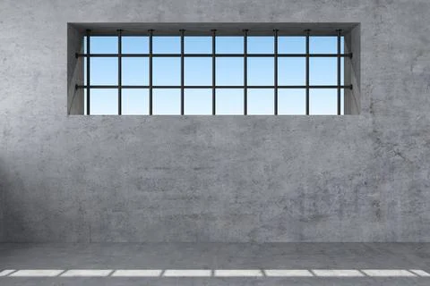 Horizontal window with grating in concrete wall Stock Illustration