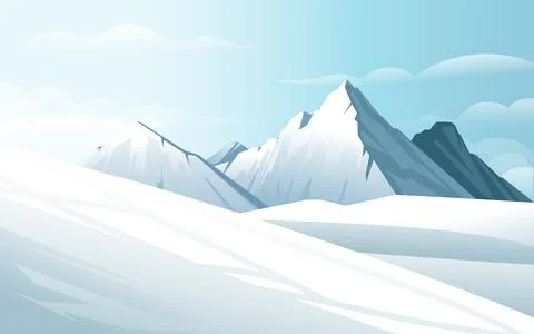 Horizontal winter mountain landscape with clear sky mountains covered snow ve Stock Illustration