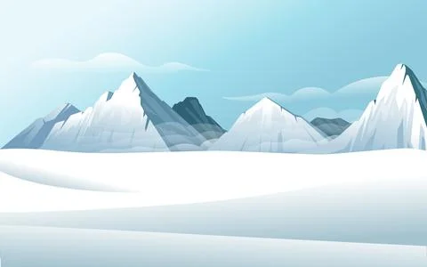 Horizontal winter mountain landscape with clear sky mountains covered snow ve Stock Illustration