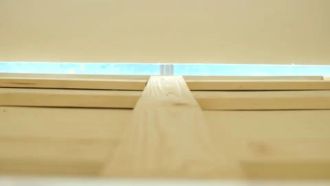 Horizontally flat shot of a wooden framework of an RV loft Video stock 149132799