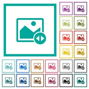 Horizontally move image flat color icons with quadrant frames Stock Illustration