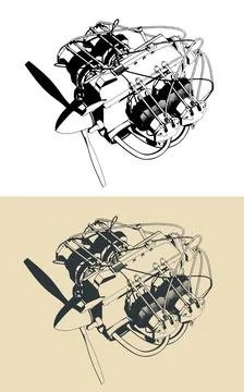 Horizontally opposed aircraft engine Stock Illustration