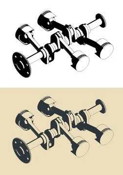 Horizontally opposed engine crankshaft and pistons Stock Illustration