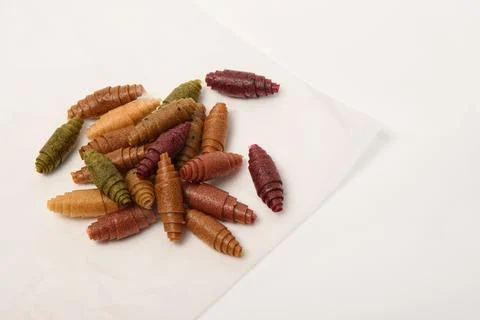 Horizontally. Pattern pastila fruit leather rolls up with fruits on white backgr Fotos de archivo