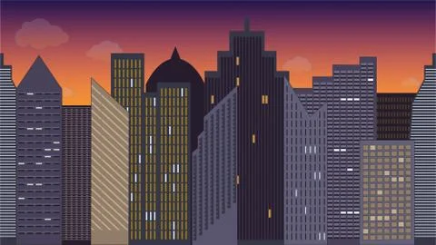 Horizontally seamless vector illustration of cityscape. Night. Colorful Stock Illustration
