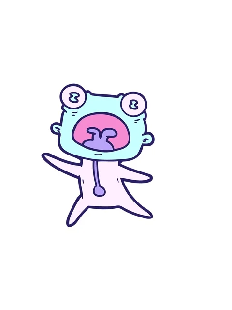Horizontally vibrating animation of cartoon weird alien running away Stock Footage 324257390