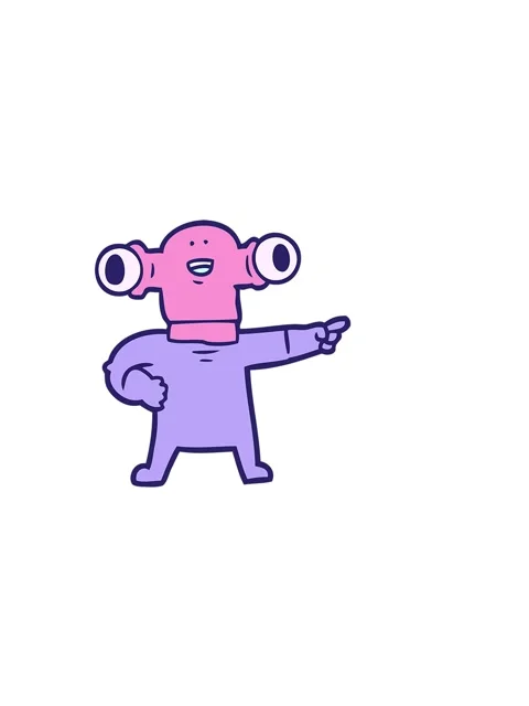 Horizontally vibrating animation of friendly cartoon alien pointing Stock Footage 324087710