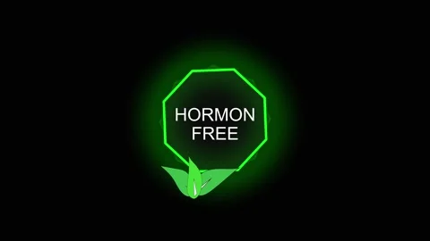 Hormone free text on green octagon with leaves. Hormone free symbol for hea.. Stock Footage 337814423