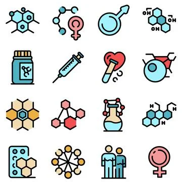 Hormones icons set vector flat Stock Illustration