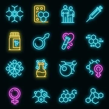Hormones icons set vector neon Stock Illustration