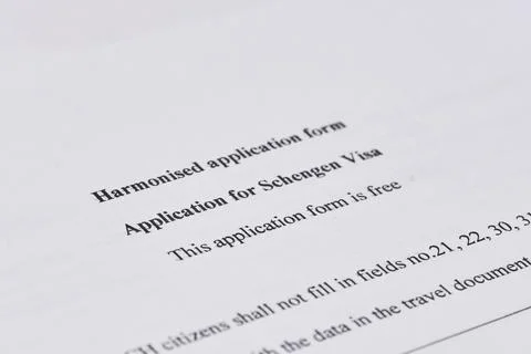 Hormonised application form. Application form for Schengen Visa Stock Photos