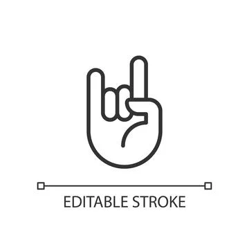 Horn gesture pixel perfect linear icon Stock Illustration