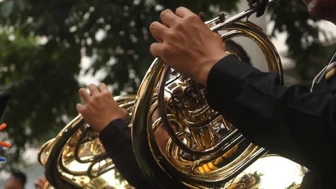 Horn performing, close up Video stock 82223847