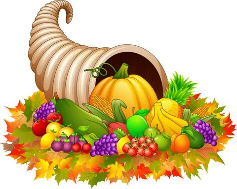 Horn of plenty cornucopia with vegetables and fruits Stock Illustration