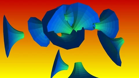 Horn-shaped 3D geometries that pulse, rotate, and interact Vídeo Stock 339376564