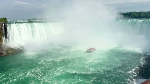 HORNBLOWER Ship Gets as Close as it Can To Horseshoe Falls (Canadian Side) Stock Footage 91636998