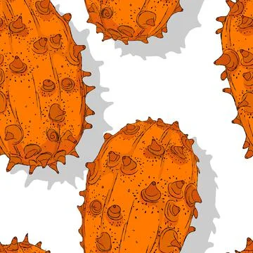Horned melons, Kiwanos  repeating pattern Stock Illustration