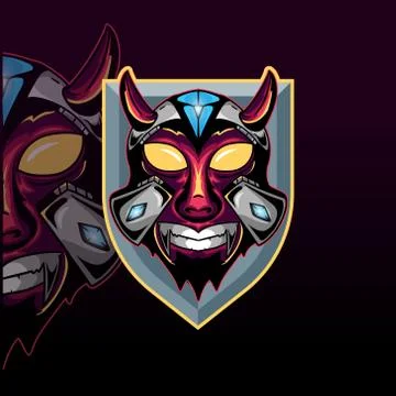 Horned skull mecha with diamond vector graphic design illustration Stock Illustration