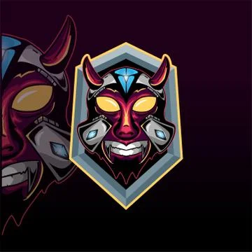 Horned skull mecha with diamond vector graphic design illustration Stock Illustration