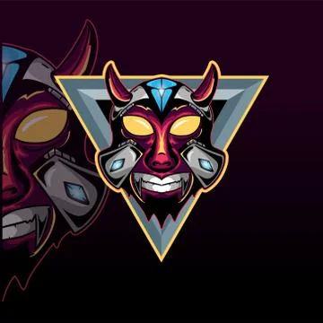 Horned skull mecha with diamond vector graphic design illustration Illustrazione stock