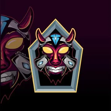 Horned skull mecha with diamond vector graphic design illustration Stock Illustration
