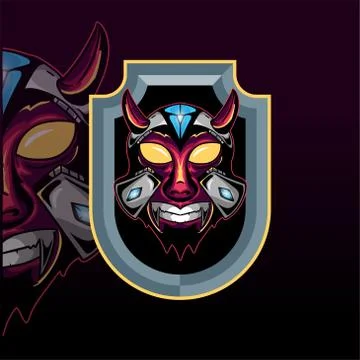 Horned skull mecha with diamond vector graphic design illustration Stock Illustration