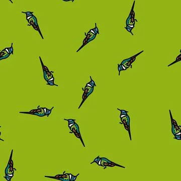 Horned sungem bird exotic vector seamless pattern Illustrazione stock