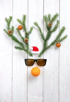 Horns of branches on a dark background. The concept of a Christmas deer. Stock Photos