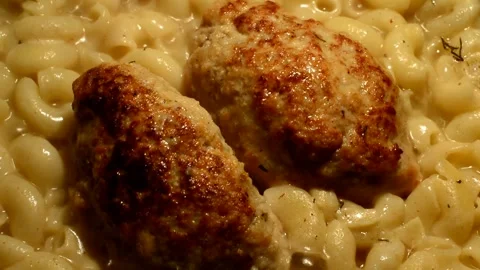 Horns pasta with cutlets Stock Footage 302134681