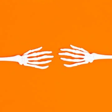 Horor skeleton arms on orange background for Halloween holidays. Flat lay cre Stock Illustration