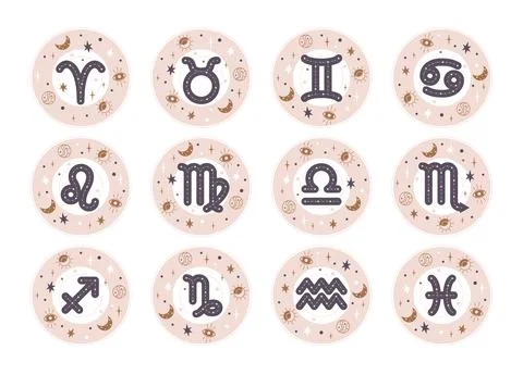 Horoscope elements vector - Zodiac astrology signs set. Esoteric symbols for Stock Illustration