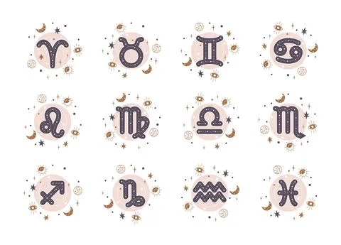 Horoscope elements vector - Zodiac astrology signs set. Esoteric symbols for Illustration