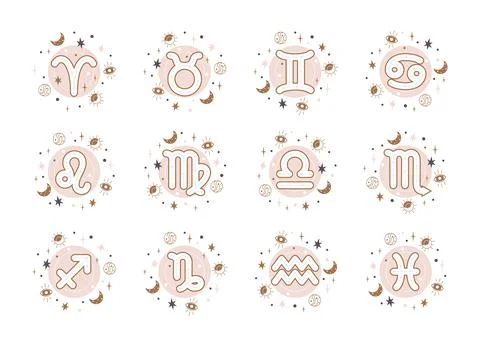 Horoscope elements vector - Zodiac astrology signs set. Esoteric symbols for Stock Illustration