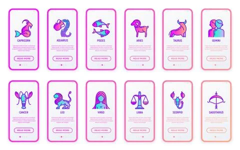 Horoscope mobile user interface with thin line icons and copy space. Stock Illustration