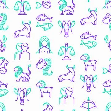 Horoscope seamless pattern with thin line icons. Zodiac signs: capricorn Stock Illustration