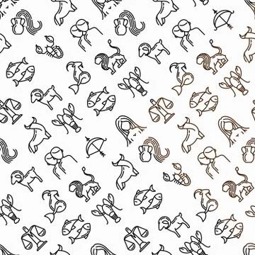 Horoscope seamless pattern with thin line icons. Zodiac signs Stock Illustration